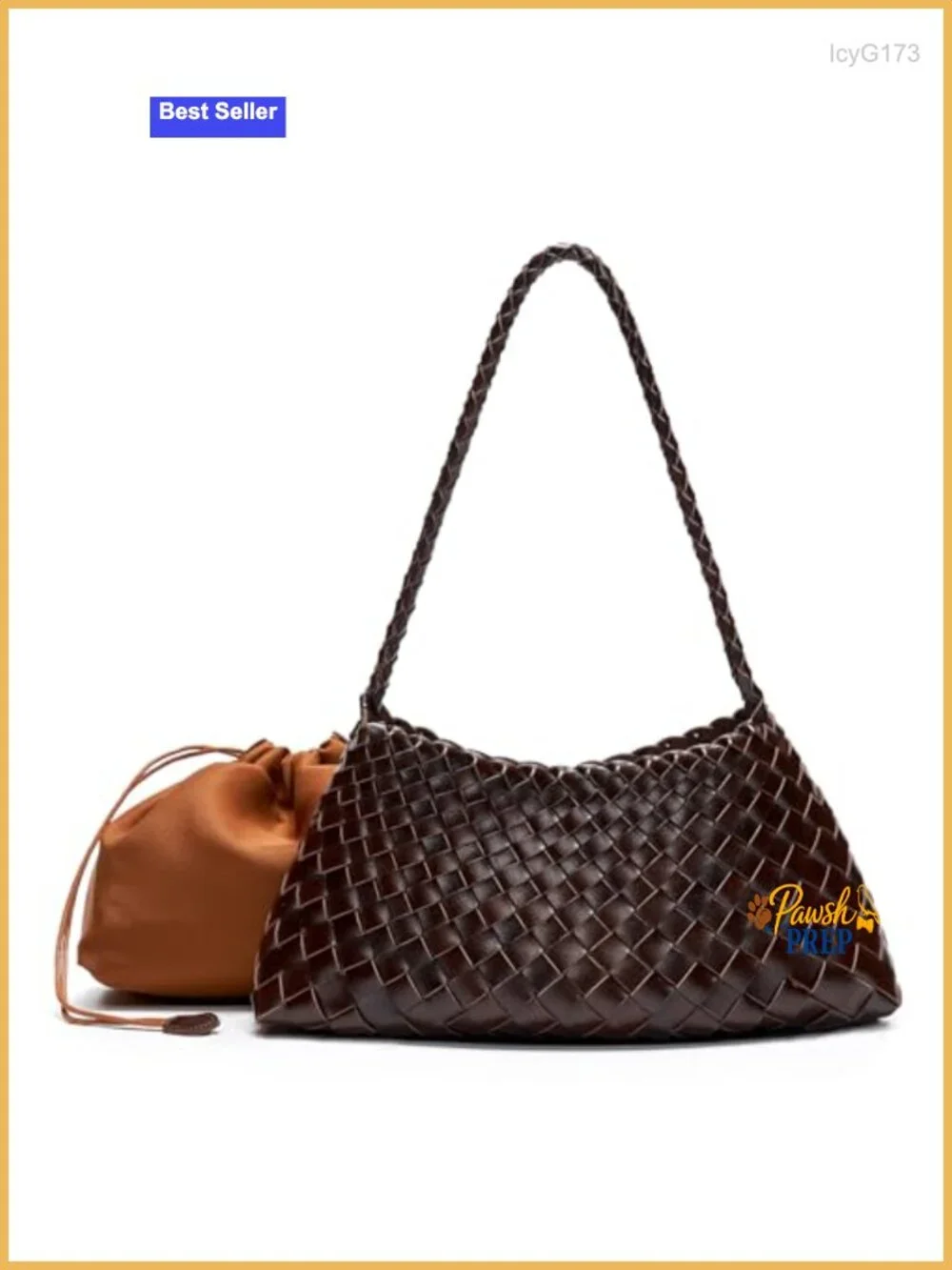 Vegan Leather Woven Hobo Shoulder Bag with Braided Strap Drawstring Pouch